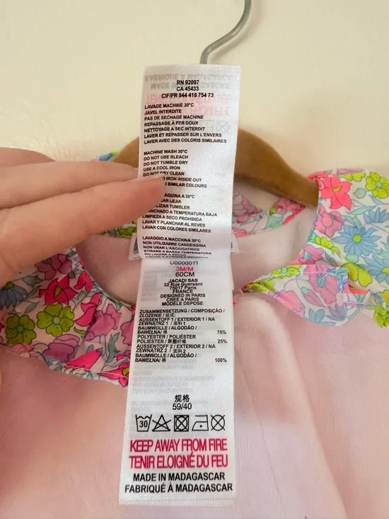 Jacadi Paris Baby Girl 3mo Pale Pink Velour Footed Onsie Floral Ruffle Collar - Picture 9 of 11